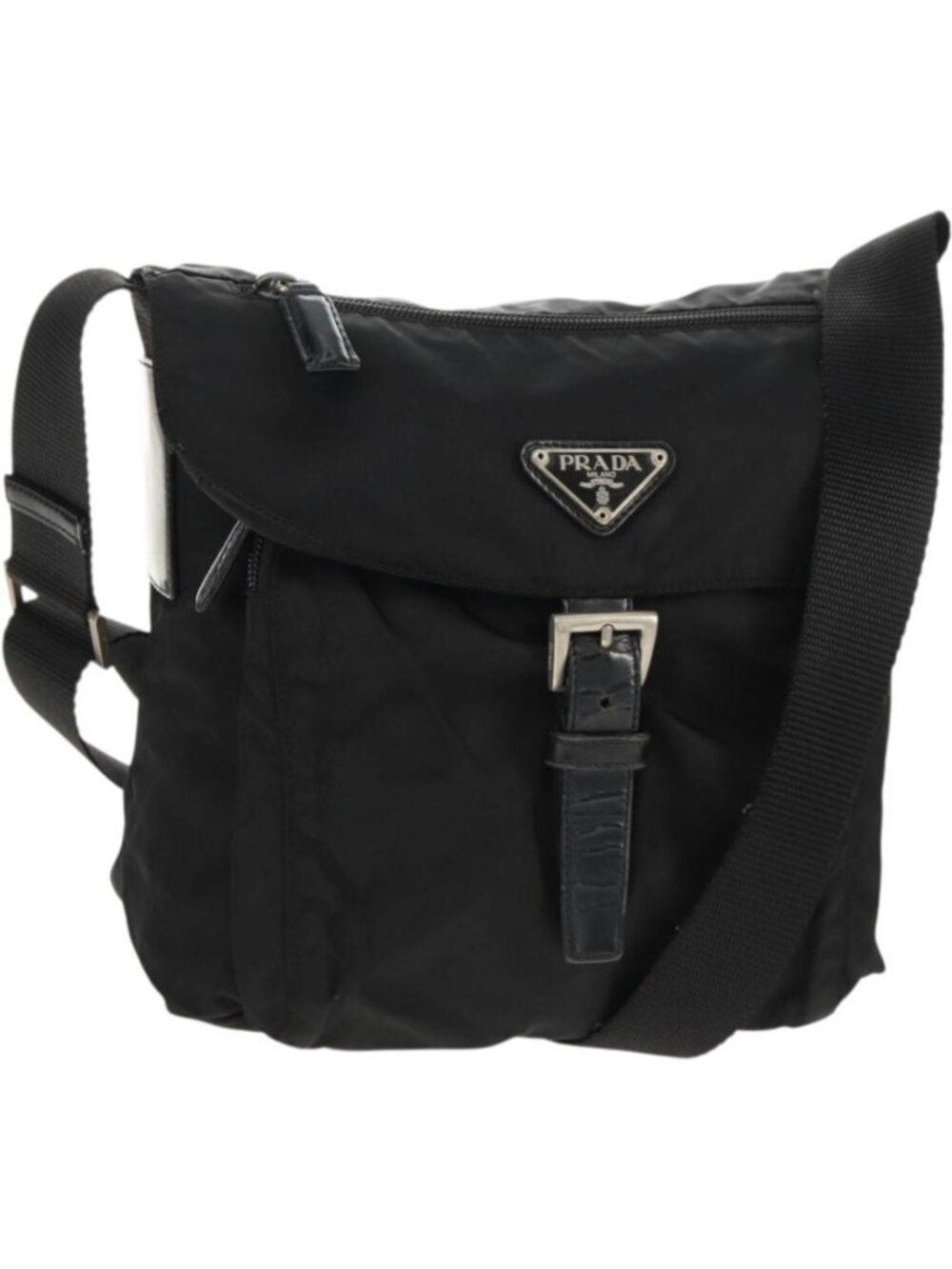 PRADA Shoulder Bag Nylon Silver Black